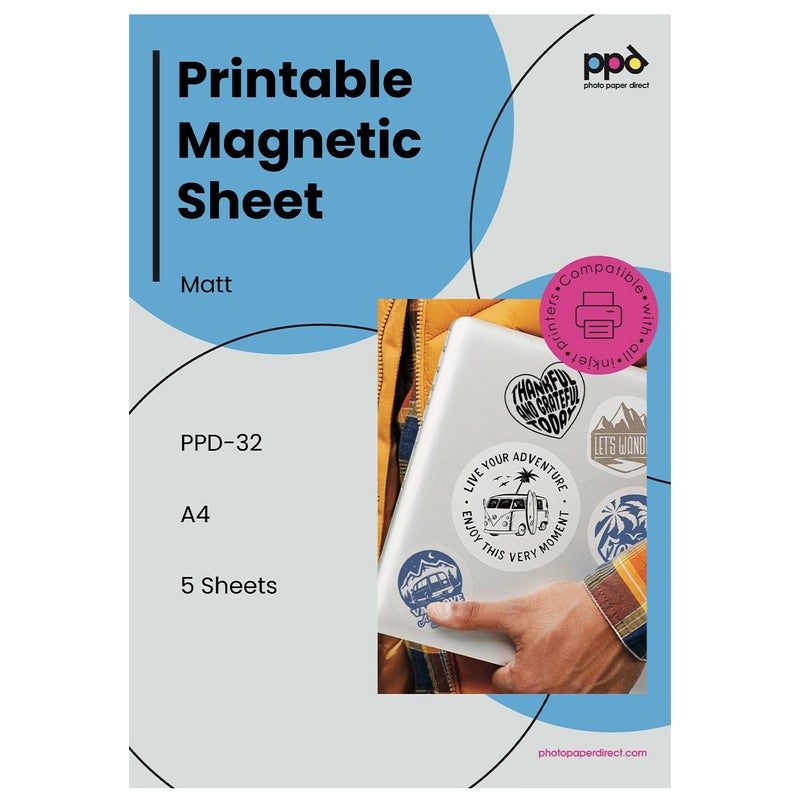 PPD Printable Magnetic Sheets for Inkjet Printer, 5 Pack Matte Magnet Paper for Photo and Picture Magnets, Thick, Flexible, Custom Size, Non-Adhesive Sticks to Metal and Refrigerator (8.5 x 11 in) - Image 1